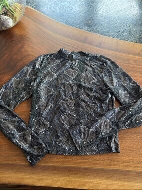 Long-Sleeve Black Snake-Print Mock Neck Top